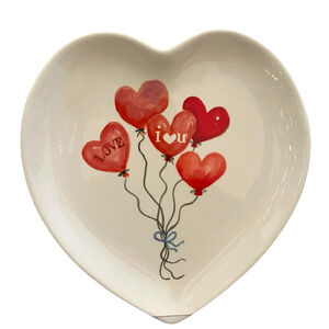 4pc Maxcera Valentine Heart Shaped Dinner Plates 10in Red Heart Balloons New